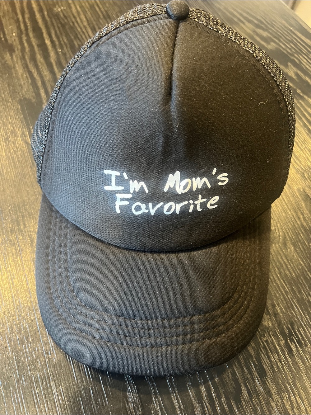 Black 'I'm Mom's Favorite' Mesh Trucker Cap